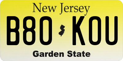 NJ license plate B80KOU