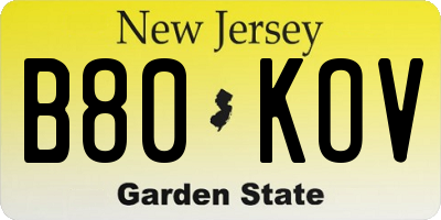 NJ license plate B80KOV