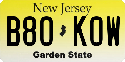 NJ license plate B80KOW