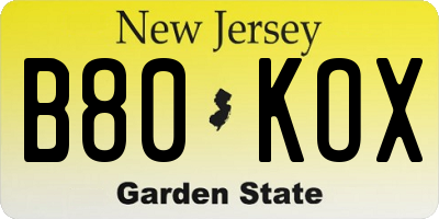NJ license plate B80KOX