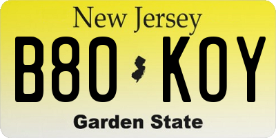 NJ license plate B80KOY