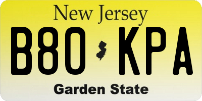 NJ license plate B80KPA