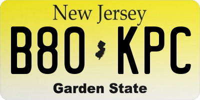 NJ license plate B80KPC