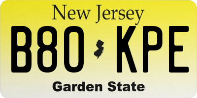 NJ license plate B80KPE