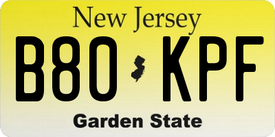 NJ license plate B80KPF