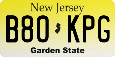 NJ license plate B80KPG