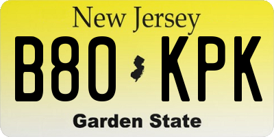 NJ license plate B80KPK