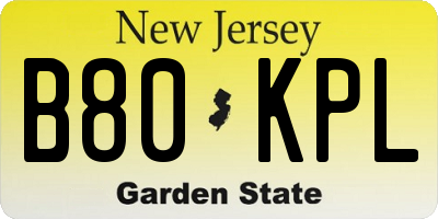 NJ license plate B80KPL