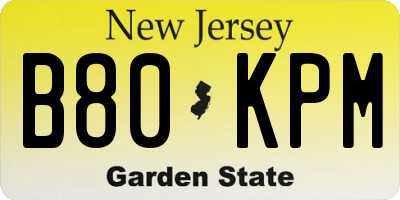 NJ license plate B80KPM