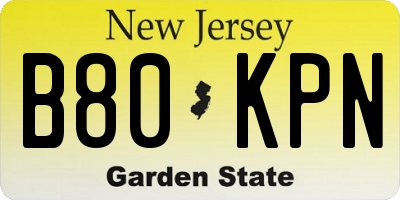 NJ license plate B80KPN