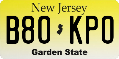 NJ license plate B80KPO