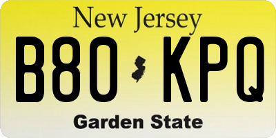 NJ license plate B80KPQ