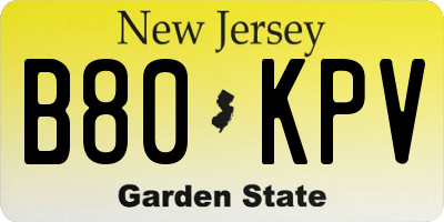 NJ license plate B80KPV