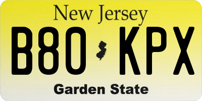 NJ license plate B80KPX