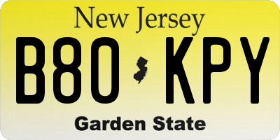 NJ license plate B80KPY