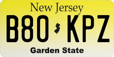 NJ license plate B80KPZ