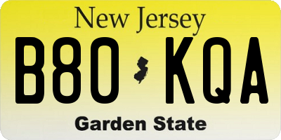 NJ license plate B80KQA