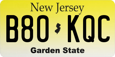 NJ license plate B80KQC