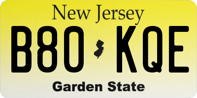 NJ license plate B80KQE
