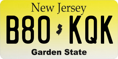 NJ license plate B80KQK