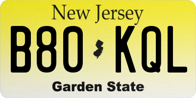 NJ license plate B80KQL