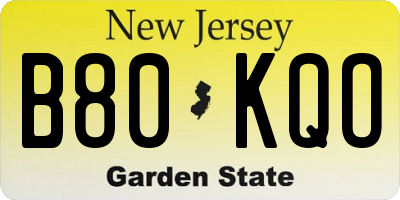 NJ license plate B80KQO