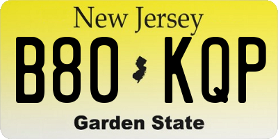 NJ license plate B80KQP