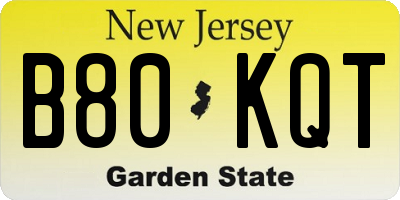 NJ license plate B80KQT