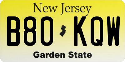 NJ license plate B80KQW