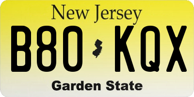 NJ license plate B80KQX
