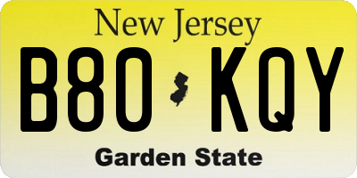 NJ license plate B80KQY