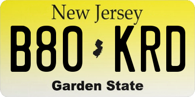 NJ license plate B80KRD