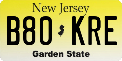 NJ license plate B80KRE