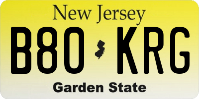 NJ license plate B80KRG