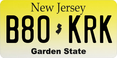 NJ license plate B80KRK