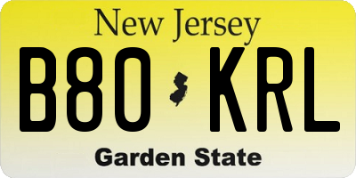 NJ license plate B80KRL