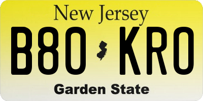 NJ license plate B80KRO