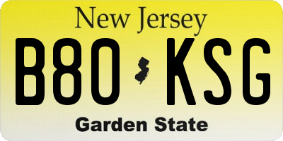 NJ license plate B80KSG