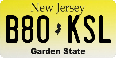 NJ license plate B80KSL