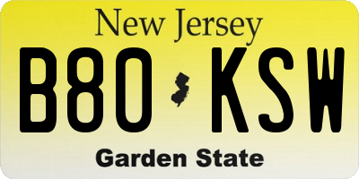 NJ license plate B80KSW