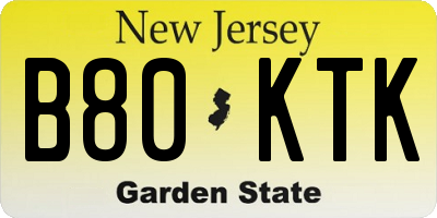 NJ license plate B80KTK