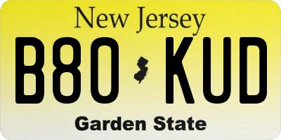 NJ license plate B80KUD