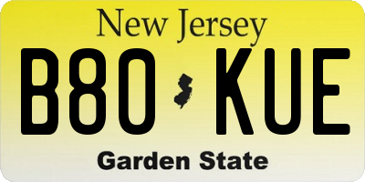 NJ license plate B80KUE