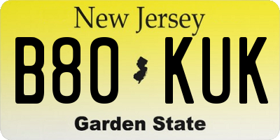 NJ license plate B80KUK