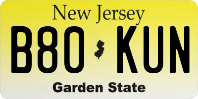 NJ license plate B80KUN