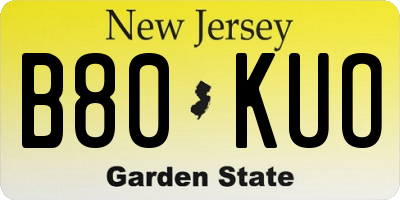 NJ license plate B80KUO