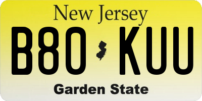 NJ license plate B80KUU