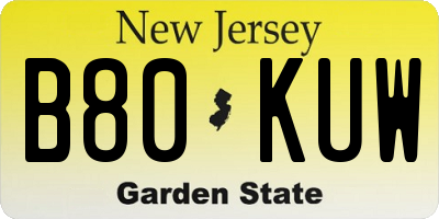 NJ license plate B80KUW