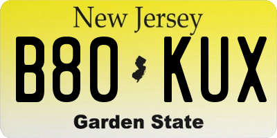 NJ license plate B80KUX