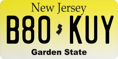 NJ license plate B80KUY